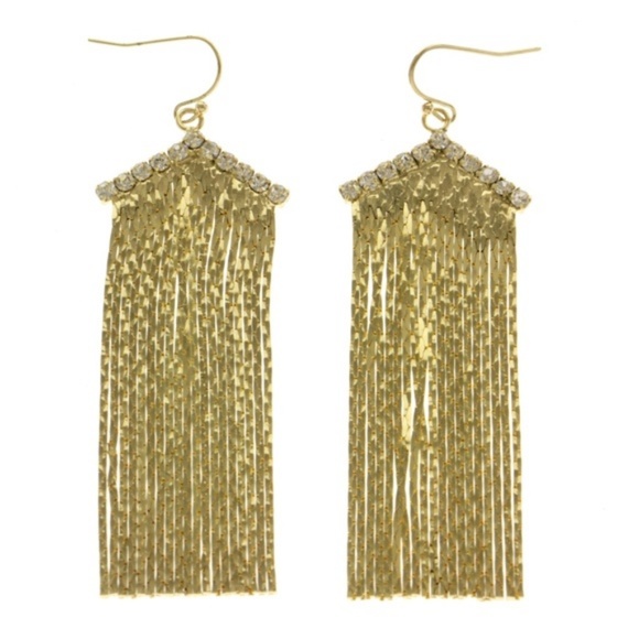 Express gold drape long earrings with crystals NWT - Picture 2 of 4